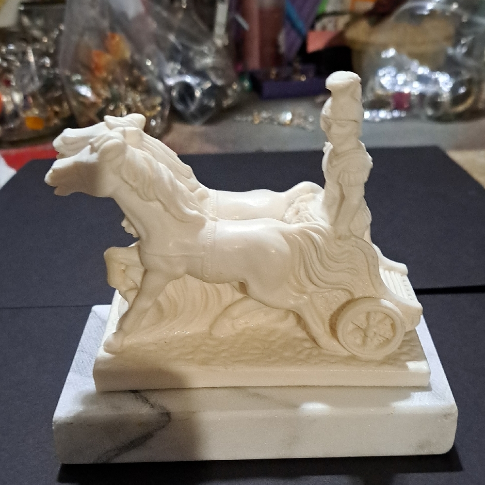 Vintage Alabaster Marble Statue Roman warrior Signed